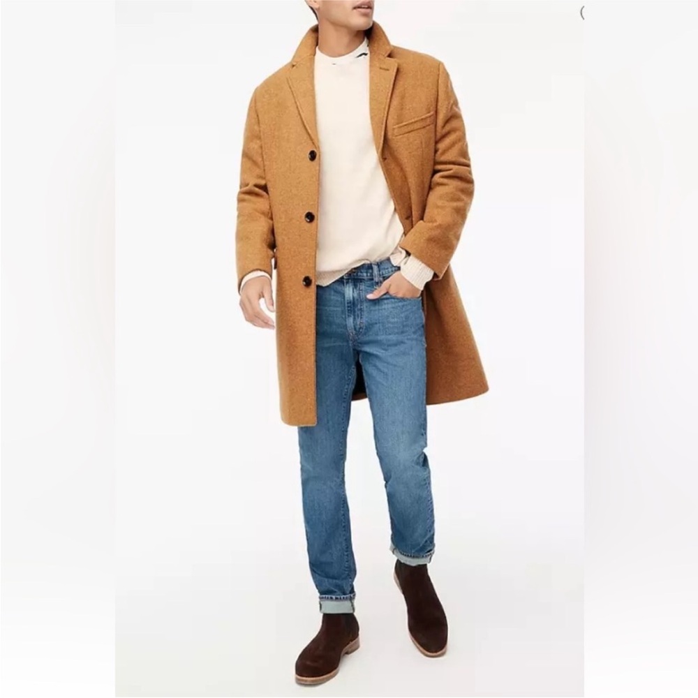 NEW J Crew Factory Mens Thompson Acorn Tan Brown Long Wool Topcoat Jacket Sz 44